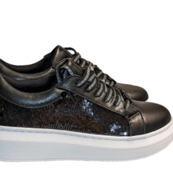 Juicy Couture Delia Womens Black Sequin Bling Lace Up Sneaker Size 8 New in Box - Picture 8 of 13